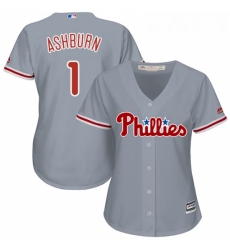 Womens Majestic Philadelphia Phillies 1 Richie Ashburn Authentic Grey Road Cool Base MLB Jersey