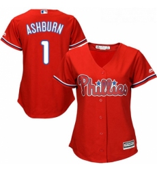 Womens Majestic Philadelphia Phillies 1 Richie Ashburn Authentic Red Alternate Cool Base MLB Jersey