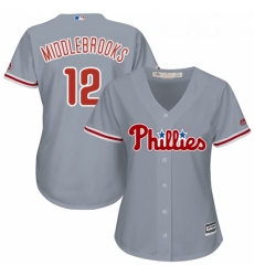 Womens Majestic Philadelphia Phillies 12 Will Middlebrooks Authentic Grey Road Cool Base MLB Jersey 