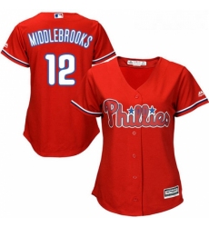 Womens Majestic Philadelphia Phillies 12 Will Middlebrooks Replica Red Alternate Cool Base MLB Jersey 