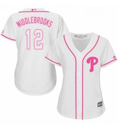 Womens Majestic Philadelphia Phillies 12 Will Middlebrooks Replica White Fashion Cool Base MLB Jersey 