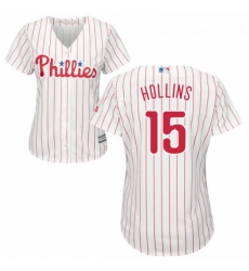 Womens Majestic Philadelphia Phillies 15 Dave Hollins Replica WhiteRed Strip Home Cool Base MLB Jersey