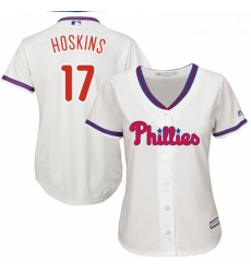 Womens Majestic Philadelphia Phillies 17 Rhys Hoskins Authentic Cream Alternate Cool Base MLB Jersey 