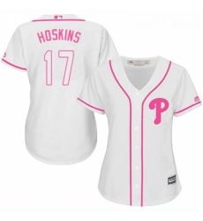Womens Majestic Philadelphia Phillies 17 Rhys Hoskins Authentic White Fashion Cool Base MLB Jersey 