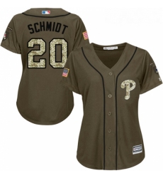 Womens Majestic Philadelphia Phillies 20 Mike Schmidt Replica Green Salute to Service MLB Jersey