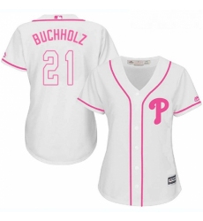 Womens Majestic Philadelphia Phillies 21 Clay Buchholz Authentic White Fashion Cool Base MLB Jersey 
