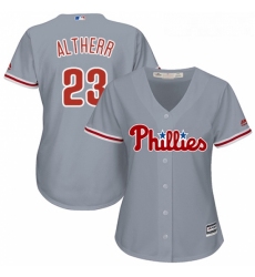 Womens Majestic Philadelphia Phillies 23 Aaron Altherr Authentic Grey Road Cool Base MLB Jersey 