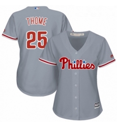Womens Majestic Philadelphia Phillies 25 Jim Thome Authentic Grey Road Cool Base MLB Jersey 