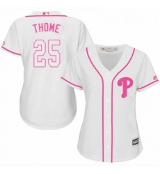Womens Majestic Philadelphia Phillies 25 Jim Thome Authentic White Fashion Cool Base MLB Jersey 