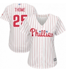 Womens Majestic Philadelphia Phillies 25 Jim Thome Authentic WhiteRed Strip Home Cool Base MLB Jersey 