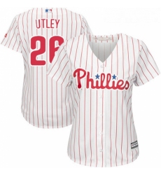 Womens Majestic Philadelphia Phillies 26 Chase Utley Authentic WhiteRed Strip Home Cool Base MLB Jersey