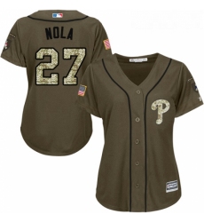 Womens Majestic Philadelphia Phillies 27 Aaron Nola Authentic Green Salute to Service MLB Jersey