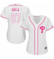 Womens Majestic Philadelphia Phillies 27 Aaron Nola Replica White Fashion Cool Base MLB Jersey