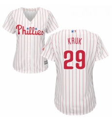 Womens Majestic Philadelphia Phillies 29 John Kruk Authentic WhiteRed Strip Home Cool Base MLB Jersey
