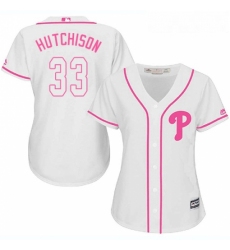 Womens Majestic Philadelphia Phillies 33 Drew Hutchison Authentic White Fashion Cool Base MLB Jersey 