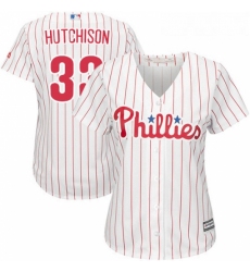 Womens Majestic Philadelphia Phillies 33 Drew Hutchison Authentic WhiteRed Strip Home Cool Base MLB Jersey 