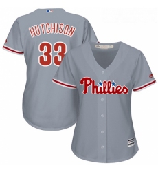Womens Majestic Philadelphia Phillies 33 Drew Hutchison Replica Grey Road Cool Base MLB Jersey 