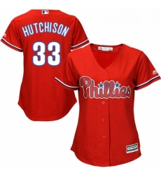 Womens Majestic Philadelphia Phillies 33 Drew Hutchison Replica Red Alternate Cool Base MLB Jersey 