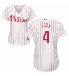 Womens Majestic Philadelphia Phillies 4 Jimmy Foxx Authentic WhiteRed Strip Home Cool Base MLB Jersey