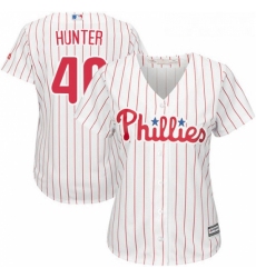 Womens Majestic Philadelphia Phillies 40 Tommy Hunter Authentic WhiteRed Strip Home Cool Base MLB Jersey 