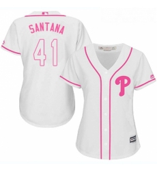 Womens Majestic Philadelphia Phillies 41 Carlos Santana Authentic White Fashion Cool Base MLB Jersey 