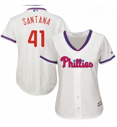 Womens Majestic Philadelphia Phillies 41 Carlos Santana Replica Cream Alternate Cool Base MLB Jersey 