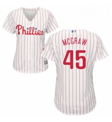 Womens Majestic Philadelphia Phillies 45 Tug McGraw Authentic WhiteRed Strip Home Cool Base MLB Jersey