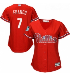 Womens Majestic Philadelphia Phillies 7 Maikel Franco Authentic Scarlet 2017 Spring Training Cool Base MLB Jersey