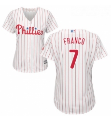 Womens Majestic Philadelphia Phillies 7 Maikel Franco Replica WhiteRed Strip Home Cool Base MLB Jersey