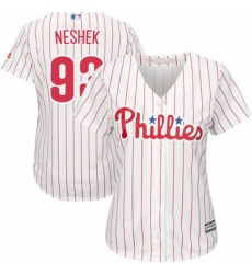 Womens Majestic Philadelphia Phillies 93 Pat Neshek Authentic WhiteRed Strip Home Cool Base MLB Jersey 