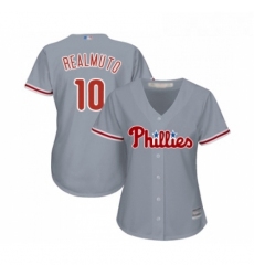 Womens Philadelphia Phillies 10 J T Realmuto Replica Grey Road Cool Base Baseball Jersey 