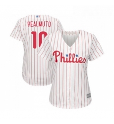 Womens Philadelphia Phillies 10 J T Realmuto Replica White Red Strip Home Cool Base Baseball Jersey 