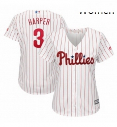 Womens Philadelphia Phillies 3 Bryce Harper Majestic WhiteRed Strip Home Cool Base Replica Player Jersey 