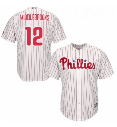 Youth Majestic Philadelphia Phillies 12 Will Middlebrooks Authentic WhiteRed Strip Home Cool Base MLB Jersey 