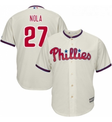 Youth Majestic Philadelphia Phillies 27 Aaron Nola Authentic Cream Alternate Cool Base MLB Jersey