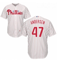 Youth Majestic Philadelphia Phillies 47 Larry Andersen Replica WhiteRed Strip Home Cool Base MLB Jersey