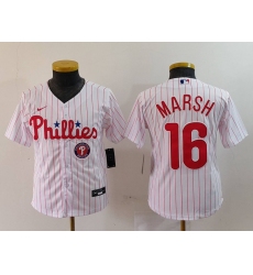 Youth Philadelphia Phillies 16 Brandon Marsh White Cool Base Stitched Baseball Jersey 2