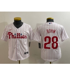 Youth Philadelphia Phillies 28 Alec Bohm White 2022 World Series Cool Base Stitched jerseys