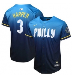 Youth Philadelphia Phillies 3 Bryce Harper Blue 2024 City Connect Limited Stitched Baseball Jersey