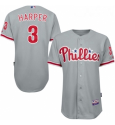 Youth Philadelphia Phillies 3 Bryce Harper Grey Cool Base Stitched MLB Jersey 