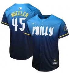 Youth Philadelphia Phillies 45 Zack Wheeler Blue 2024 City Connect Limited Stitched Baseball Jersey