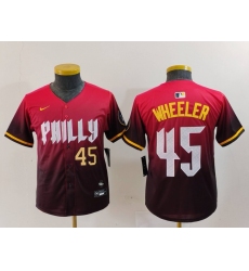 Youth Philadelphia Phillies 45 Zack Wheeler Red 2024 City Connect Limited Stitched Baseball Jersey 3