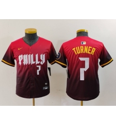 Youth Philadelphia Phillies 7 Trea Turner Red 2024 City Connect Limited Stitched Baseball Jersey 1