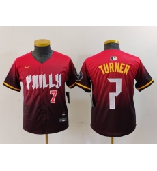 Youth Philadelphia Phillies 7 Trea Turner Red 2024 City Connect Limited Stitched Baseball Jersey 5