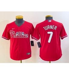 Youth Philadelphia Phillies 7 Trea Turner Red Cool Base Stitched Baseball Jersey