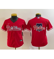 Youth Philadelphia Phillies Red Team Big Logo Cool Base Stitched Baseball Jersey