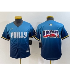 Youth Philadelphia Phillies Team Big Logo Blue 2024 City Connect Limited Stitched Baseball Jersey