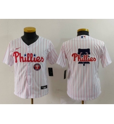 Youth Philadelphia Phillies Team Big Logo White Cool Base Stitched Baseball Jersey 4