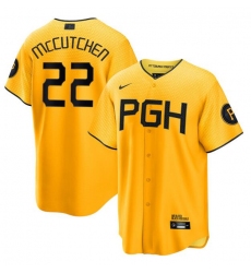 Men Pittsburgh Pirates #22 Andrew McCutchen Gold 2023 City Connect Flex Base Stitched Jersey