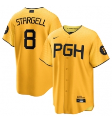 Men Pittsburgh Pirates 8 Willie Stargell Gold 2023 City Connect Stitched Jersey